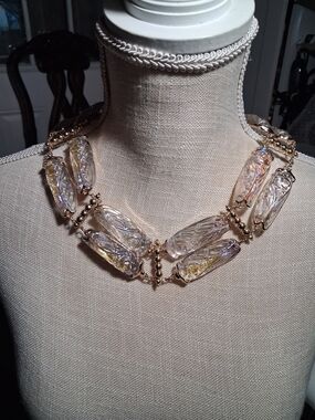 Crystal Statement Necklace - Clear Iridescent Beads